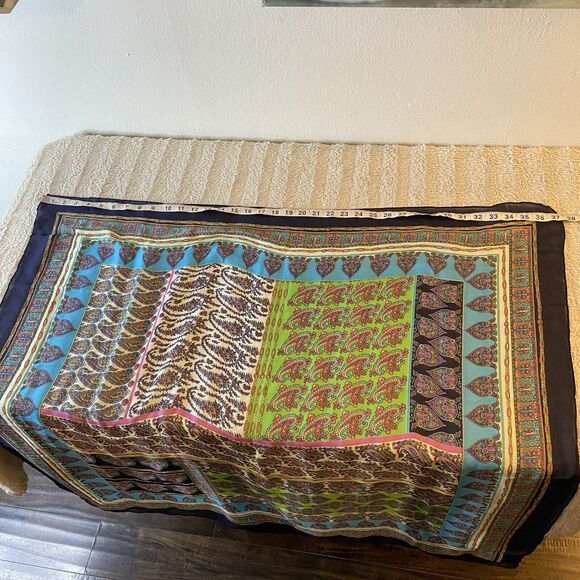 New Liz Claiborne Multicolor Square Paisley Scarf Green Blue Twee Colorful - Picture 7 of 8